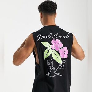 ASOS DESIGN relaxed tank top in black with line drawing print Size Medium Tall